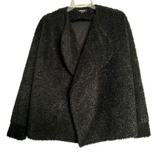 Express Womens Black Sherpa Cardigan‎ Small Open Front Cozy Jacket Fall Layer